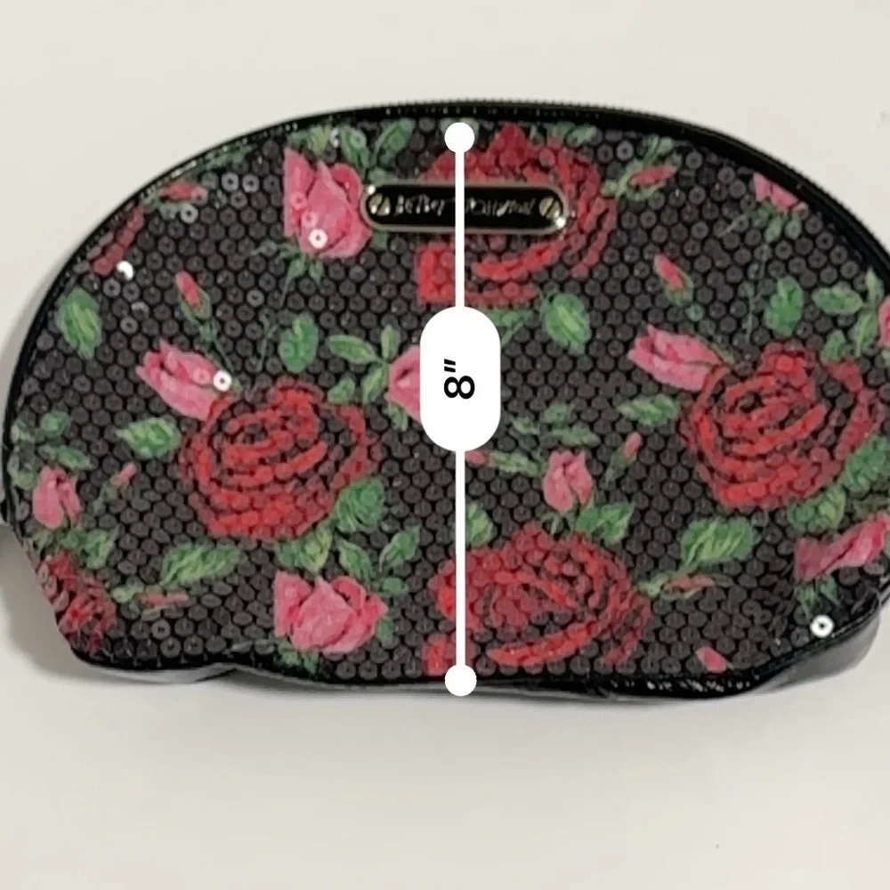 Betsey Johnson Black And Rose Sequins make up bag